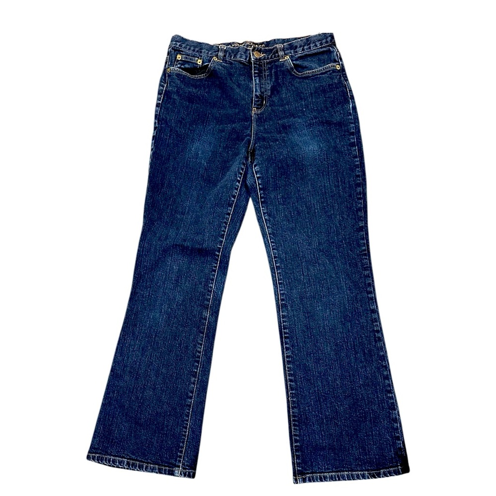 LAUREN RAPLH LAUREN Mid Rise Boot Cut Dark Denim Jeans size 10 were $158 new.